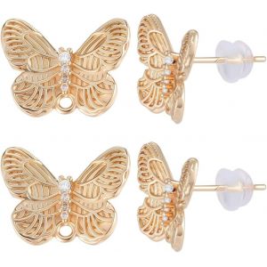 Kal-1 Boîte De 8 Boucles D'oreilles Papillon Plaquées Or 14 Carats Avec Boucle Composants En Laiton Et Strass Dorés Avec Écrous En Silicone Pour La Fabrication De Bijoux Fournitures - Neuf