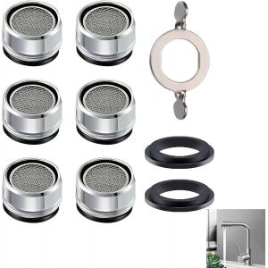 KALANKA-6 Pièces Mousseur Robinet M24, Aérateur Robinet Embout Mitigeur Lavabo Salle Economiseur Aérateur D'eau Pour Faucet Anti Calcaire en Acier Inoxydable et ABS Livré avec 2 Joints et 1 Clé - Neuf