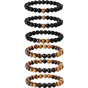 8mm Bracelets Homme Pierre Oeil De Tigre Bracelet Pour Femmes Pierre Naturelle Agate Yoga Bracelets &Eacute;lastique - Neuf