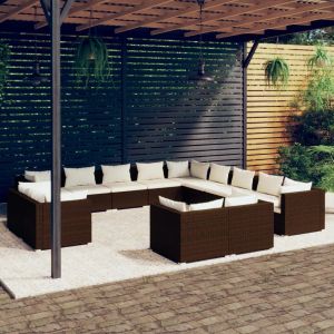 Prolenta Premium - Salon De Jardin 13 Pcs Avec Coussins Marron R&eacute;sine Tress&eacute;e - Neuf