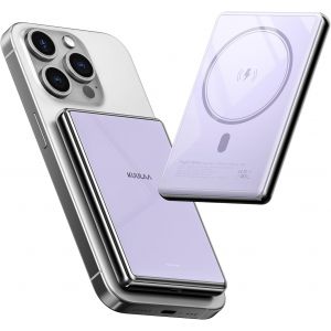 Magsafe External Battery 10000mah Magnetic Power Bank External Charger, Pd 20w Fast Charge Power Bank Usb C Input & Output, For Iphone 16/15/14/13/12/Magsafe Case, Mirror Body, Purple - Neuf