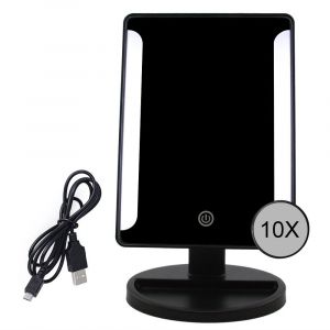 Noir Miroir Éclairé, 10x Loupe Led Miroir De Maquillage, Miroir De Led, Usb Et Recharge De La Batterie, 180° Miroir De Maquillage, Miroir Grossissant Éclairé Pour Le Maquillage, Rasage - Neuf