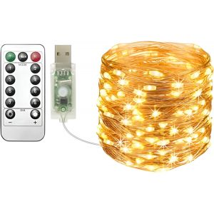 Aiou-Clarhill Guirlande Lumineuse Usb 20 M Blanc Chaud 200 Led Usb Avec Télécommande,8 Modes,Minuterie Et Intensité Variable Pour Noël,Chambre À Coucher,Décoration Intérieure Ou Extérieure - Neuf