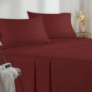 Tianyi-Parure De Lit 90x190/200 3 Pièces En Microfibre - Drap Housse 90x200 Cm - Drap Plat 1 Personne 160x280 Cm - 1 Taie D'oreiller 50x80 - Haute Qualité - Bordeaux - Neuf