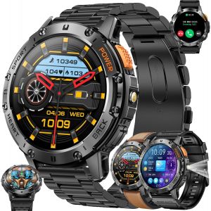 1,43&iquest; Amoled Montre Connect&eacute;e Homme Avec Appel Bluetooth, Torche, Batterie 530 Mah, 5atm &Eacute;tanche Smartwatch Avec 100+ Modes Sportifs Tracker D'activit&eacute;, Spo2, Smart Watch Pour Ios Android (Argent&eacute;) - Neuf