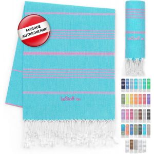 Fouta Premium-100% Coton Biologique-Pr&eacute;lav&eacute;,Durable,Absorbant & S&eacute;chage Rapide-Plage,Bain,Douche,Yoga,Sauna & Drap De Voyage (95 X 180 Cm,Aqua-Pink) - Neuf