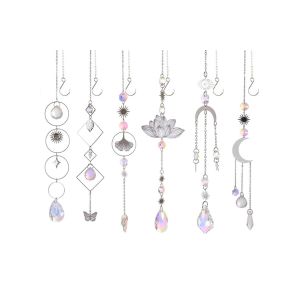 Kit de 6 attrape-soleil suspendus en strass color&eacute;s avec cha&icirc;nes - Neuf