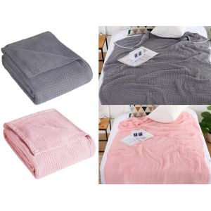 Ensemble De Couvertures En Coton Gaufr&eacute; - Rose Et Gris - 120 X 150 Cm - Neuf