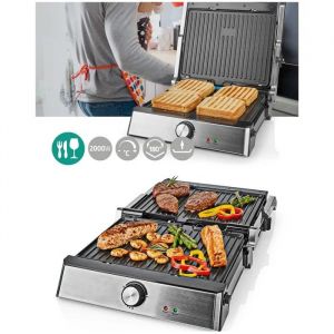 APPAREIL Grill 2000W - 29 x 23 cm -Viande-Panini-Poissons-Bac de r&eacute;cup&eacute;ration-Set de 4 accessoires pour barbecue - Neuf