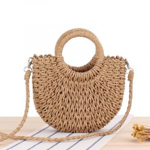 Sac de plage en paille d'été tissé à la main pour les femmes, sac à main panier tissé sac à bandoulière, style bohème, fait à la main, pour les voyages, les rencontres et les vacances (camel) - Neuf