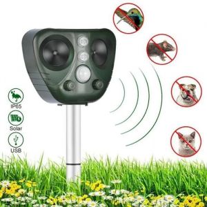 Répulsif Chat Exterieur, Répulsif Chat Ultrason Solaire, Ultrason Anti Chats, Charge de Solaire USB, Répulsif Animaux, 4 Modes - Neuf