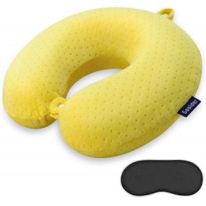 KALANKA-Oreiller de Voyage Memory Foam Neck Pillow Avion Neck Pillow Voyage, Voiture, Famille, vol Neck Pillow Sleep Portable Pillow fournit Le Soutien de la t&ecirc;te et du Cou Repos Jaune - Neuf