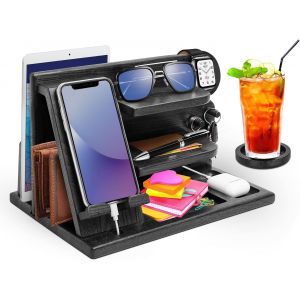 Cadeau Homme Organiseur de Bureau en Bois Support de Telephone Bureau Fete des Peres Cadeau pour Papa Station d'accueil en Bois Organiseur de Table Cadeau Anniversaire Homme Idee Cadeau No&euml;l Homme - Neuf