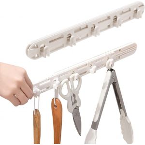 2 Pièces Crochet Adhesif Mural Coulissant,Accroche Torchon Cuisine,Extensible Accroche Serviette Salle De Bain,Porte Torchon Cuisine Crochets Adhesifs Muraux Économie D'espace Sans Percage - Neuf