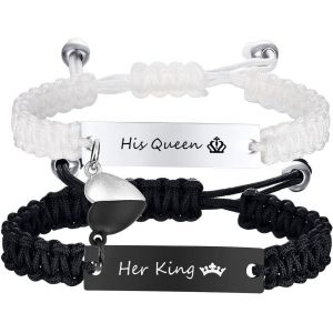 Trahoo-2pcs Bracelets Couples Je TU2018aime Acier Inoxydable Et Cordon Ajustable, Chaînes De Main Pour Couples Amoureux Femme Homme Cadeaux Romantiques Saint Valentin Mariage - Neuf