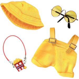 V&ecirc;tements pour poup&eacute;es de 17 cmcombinaison avec bretelles r&eacute;glablesbonnetlunettespendentif pop-corn pour la mini poup&eacute;e en peluche de 17 cmnon incluse dans la livraisonjaune - Neuf