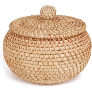 MEVRONISSHOP-Panier Rond en Rotin avec Couvercle, Panier de Collations Aux Fruits pour &Eacute;tag&egrave;re de Table - Neuf