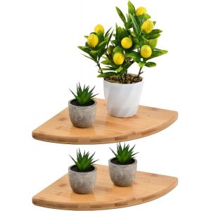 &Eacute;tag&egrave;re D'Angle Suspendue 2 Pi&egrave;ces &iquest; Bambou Naturel 25X25 Cm &iquest; &Eacute;tag&egrave;re Flottante Murale Pour Salon/Chambre/Cuisine/Salle De Bain &iquest; Rangement Pratique Et D&eacute;coratif - Neuf