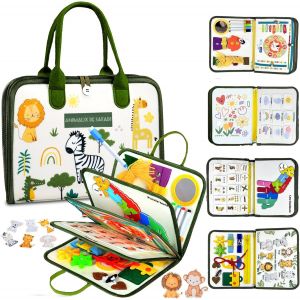 JGD-Fran&ccedil;aise Busy Board Jouet Montessori 2 Ans, 8 in 1 Jeux Montessori &Eacute;ducatif Jouets d'Activit&eacute; et de D&eacute;veloppement, Jeux Avion Voiture Enfant Voyage, Cadeau pour Enfants Gar&ccedil;on Fille 1 2 3 4 5 An - Neuf