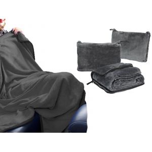 Couverture de voyage et oreiller avec sangle pour bagage et clip pour sac &agrave; dos - Gris - Neuf