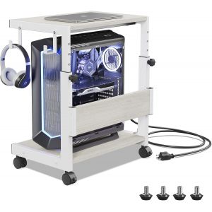 acdsgd-Tour d'ordinateur r&eacute;glable en hauteur avec chariot ATX &agrave; 2 niveaux, support d'ordinateur sur pied, support d'imprimante avec espace de rangement, roulettes verrouillables, s'adapte &agrave; la plupart des - Neuf