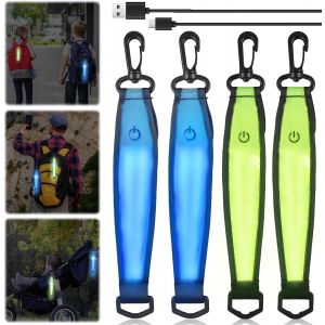 acdsgd-Lot de 4 cartables &agrave; LED clignotantes - 3 modes - Rechargeable par USB - Pendentif r&eacute;fl&eacute;chissant - Lumi&egrave;re de s&eacute;curit&eacute; pour enfants - R&eacute;flecteur &eacute;tanche - Pour cartable - Neuf