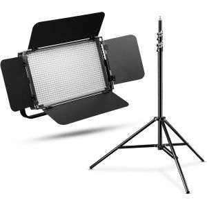 MEVRONISSHOP-Walimex pro LED Daylight + Pied de Lampe - Set de Panneau Lumineux LED lumi&egrave;re du Jour 54W, 5600K, 6500LM, CRI 97Ra, DMX, Fonctionnement sur Batterie, 9m de c&acirc;ble, 102-256cm de Hauteur - Neuf