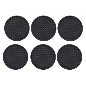 6pcs Ensemble De Sous-Verres En Silicone R&eacute;sistant &Agrave; La Chaleur Emp&ecirc;cher Le Glissement Flexible Rond Sous-Verre En Silicone Avec Support Pour La Cuisine &Agrave; La Maison Noir - Neuf