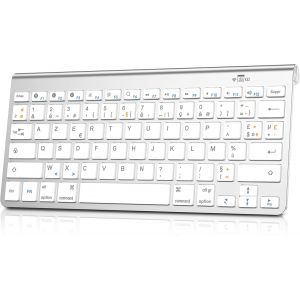 Wireless Keyboard Silent Bluetooth and 2.4G USB Receiver,AZERTY Mini Slim Compact Portable Wireless Keyboard for PC/Laptop/Desktop-White - Neuf