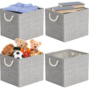 Lot de 4 Boîte de Rangement en Tissu, 33 x 38 x 33 cm, Panier de Rangement Pliable, Caisse de Rangement avec Poignées (Gris) - Neuf