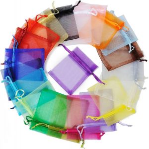 Jexnovashop-200 Pi&egrave;ces Pochette Cadeau Color&eacute; Sachet Organza Bijoux Sac En 7x9 Cm Tulle Bonbon Dragees De Lavande Marriage Sacs &Agrave; Cordon Petit Pochette Tissu, Pochette Bijoux, Pochon Bijoux, Sac Orga - Neuf