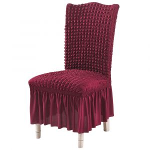 Housses de chaise amovibles avec jupe en dentelle - Tissu seersucker rouge bordeaux, convient &agrave; diff&eacute;rentes tailles de chaises, lavables et &eacute;lastiques - Neuf