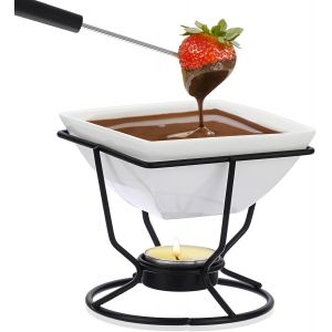 Subzonal-Ensemble De Fondue Au Chocolat - Blanc - Carr&eacute; - Avec Fer Noir - En Porcelaine - Avec 2 Fourchettes - Mini Br&ucirc;leur R&eacute;sistant &Agrave; La Chaleur - Pour Bonbons, Beurre, Fromage - Neuf