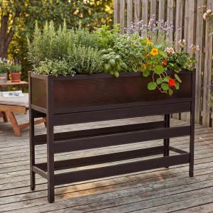 Jardini&egrave;re Sur Pied Hwc-P96, Bac &Agrave; L&eacute;gumes/&Agrave; Plantes, Jardini&egrave;re, Pot De Fleurs En Aluminium Transparent 82 X 120 X 30 CmMarron Fonc&eacute; - Neuf