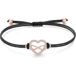 Eryi-Coeur Infini Bracelet Femme Enfant Fille Argent 925, Porte Bonheur Personnalisé Bracelet Amitié Femme, Coeur Bracelet Cordon Cuir Maman Mere Fille Soeur, Idee Cadeau Femme - Neuf