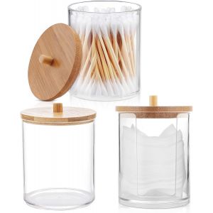 Lot de 3 Supports de Maquillage En Acrylique Transparent Pour Boules de Coton Et Coton-Tige-Pot de Rangement Pour Salle de Bain - Neuf