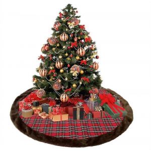 Jupe D'arbre De Noël Jupe D'arbre À Carreaux De Buffle Rouge Avec Bordure En Fausse Fourrure - Neuf