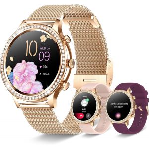 Montre Connect&eacute;e Femme Ronde Avec Appel Bluetooth, Smartwatch Ip67 Avec Fonction F&eacute;minine Cardiofr&eacute;quencem&egrave;tre Moniteur De Sommeil Spo2, 19 Sportifs, Montre Podometre Pour Android Ios - Neuf