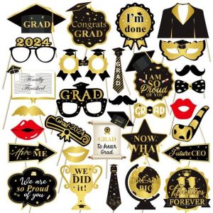 CHECARZHN--NO1-Accessoires De Photomaton De Rem De Diplôme 2023, Bâtons De Décoration Drôles Pour Selfies De Rem De Diplôme, Noir Et Doré 2023 Accessoires Pour Décorations De Fête - Neuf