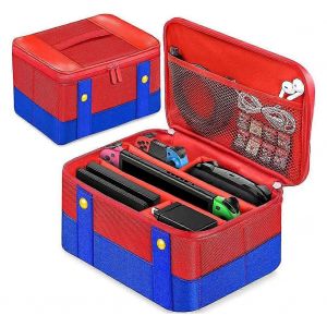 etui de transport large pour manette Pro Nintendo Switch/console OLED, etui de protection rigide etanche, rouge et bleu - Neuf