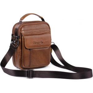 CAUC-Petit Sac Bandouli&egrave;re en Cuir Sacoche Bandouliere Homme Pochette Ceinture Banane pour T&eacute;l&eacute;phone Portable Sac &agrave; Main + Porte-cl&eacute;s iPhone 16 15 14 Pro Max Plus 13 12 11 Pro XS XR (Marron) - Neuf