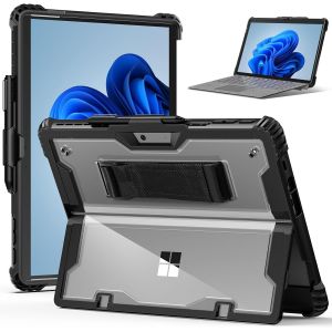 Coque Antichoc pour Microsoft Surface Pro 11/Pro 10/Pro 9 (2024/2022), 13 Pouces, &Eacute;tui Robuste Compatible avec Support, Type Cover Clavier, Bragonne et Bandouli&egrave;re, Porte-Stylet, Transparent - Neuf