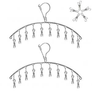 Porte-vêtements suspendu en acier inoxydable,cintre de chaussette,support de séchage,cintre avec 10 clips - Neuf