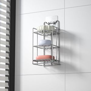 Cmwx-Porte-Savon À 3 Niveaux En Acier Inoxydable 304 Pour Salle De Bain, Étagère Éponge Amovible Pour Évier De Cuisine (Argent) - Neuf