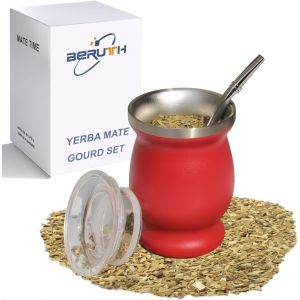 Bombilla Yerba Mat&eacute; Tasse, Tasse &Agrave; Th&eacute; En Acier Inoxydable De Avec Couvercle Multifonctionnel, Deux Pailles Et Brosses De Nettoyage, Tasse &Agrave; Caf&eacute; &Agrave; Double Paroi, Isolation Thermique(Rouge, 8oz) - Neuf