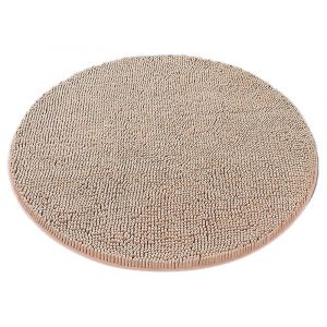 Tapis de bain rond en chenille, antid&eacute;rapant et absorbant, couleur camel, 80 x 80 cm - Neuf