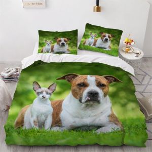 Housse De Couette Chaton Chiot X Imprim&iquest;&iquest; D Mignon Animal De Compagnie Parure De Lit Personnes Hypoallergique Microfibre Literie Pi&iquest;&iquest;Ces Avec Fermetur - Neuf