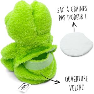Bouillotte Micro-Onde Peluche (15 Cm) - Doux Et Chaud, Id&eacute;al Pour Soulager Les Coliques Chez Les B&eacute;b&eacute;s - Grenouille En Peluche &Agrave; C&acirc;liner Et &Agrave; Embrasser - Bouillotte Doudou - Sachet De Graines Amovible - Neuf