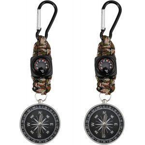 Boussole Sur Porte-Clés Mousqueton Avec Porte-Clés Boussole Boussole Portable Appareil Multifonction 4 En 1 Guide De Randonnée Boussole Pour Camping, Chasse Et Activités De Plein Air - Neuf