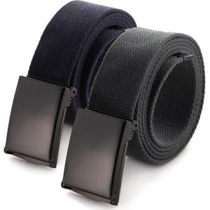 Men's Adjustable Webbing Belt Buckle Military Black Tooth Belt.[E910] - Neuf